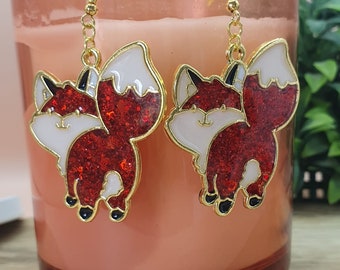 Glittery Resin Fox Earrings