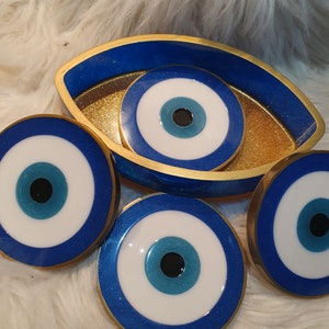 Evil Eye Coaster Set with Holder