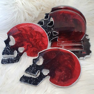 Halloween Goth Skull Coasters with Holder( Set of 4)