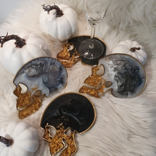 Halloween Skull Coasters with Holder( Set of 4 )