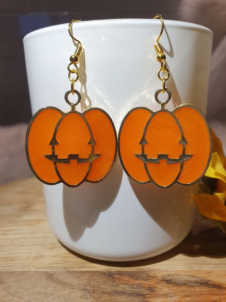 Resin Halloween Pumpkin Earrings image 1