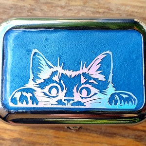 Cenicero de acero inoxidable con tapa con cerradura Cenicero portátil de metal para escritorio Cenicero de bolsillo para exteriores con un bonito diseño de gato de resina