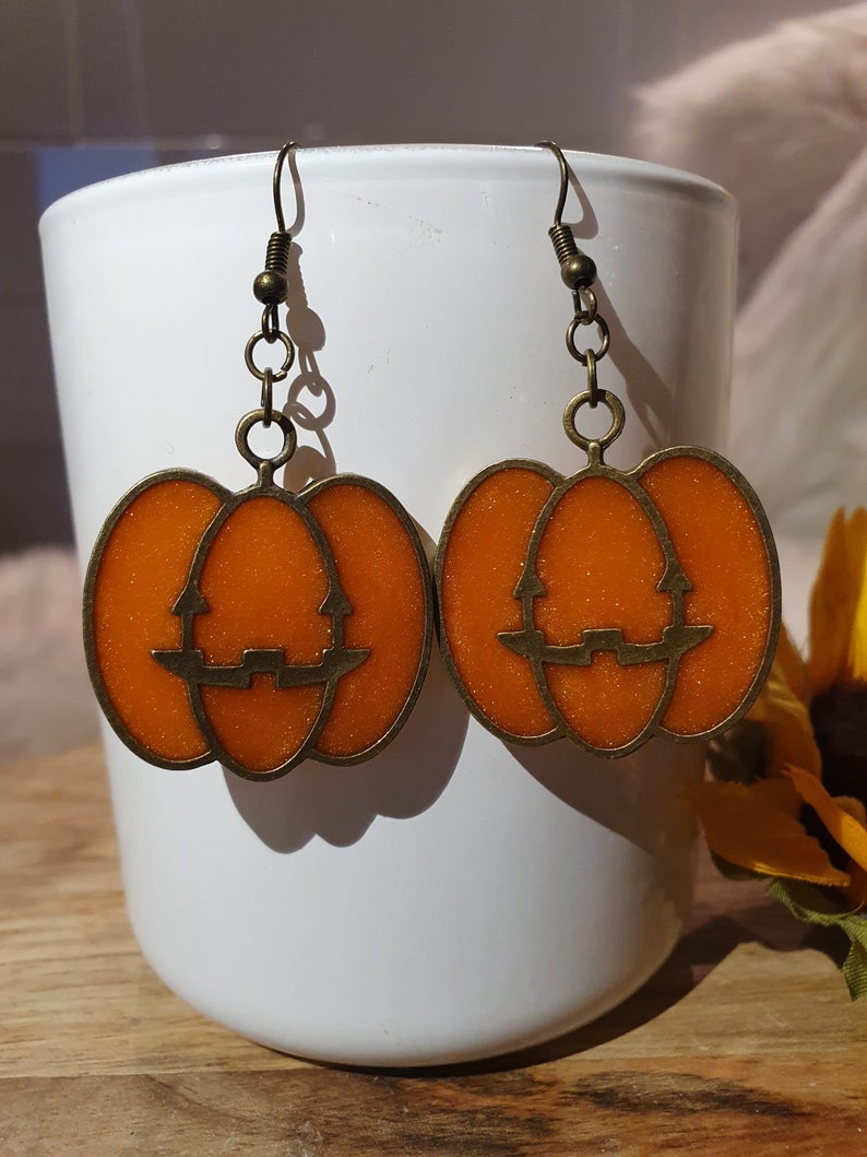 Resin Halloween Pumpkin Earrings Vintage
