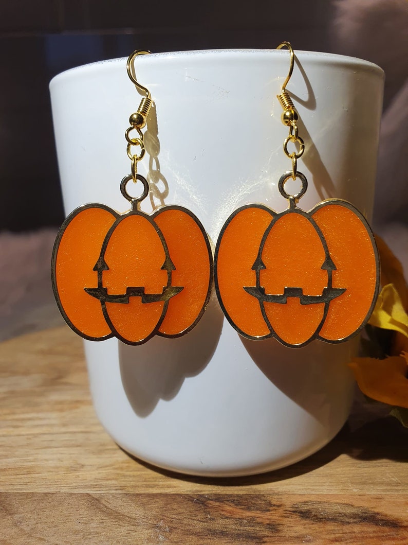 Resin Halloween Pumpkin Earrings Gold