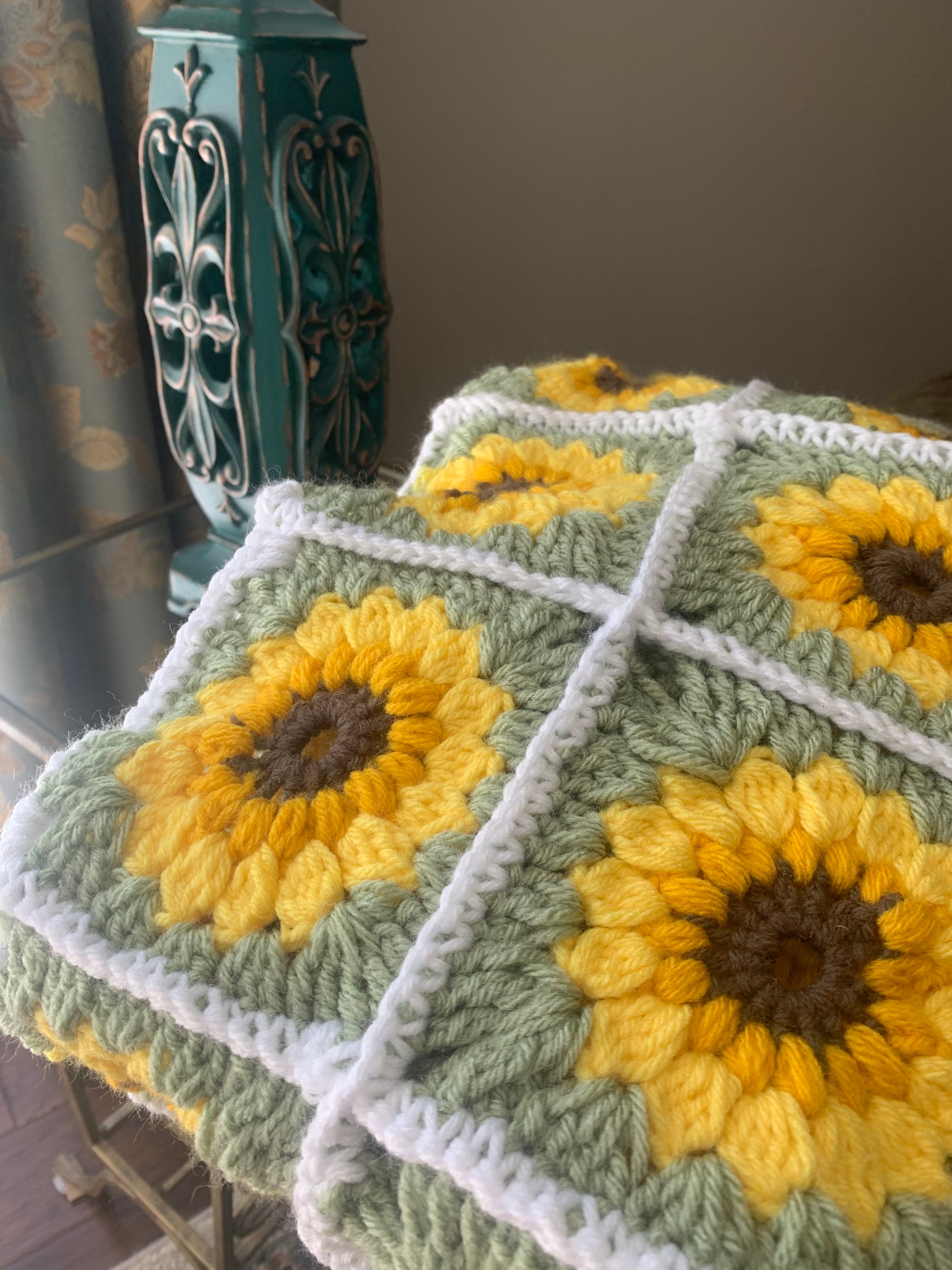 Sunflower Field Hand Crochet Blanket Sunflower Theme Spring Etsy UK