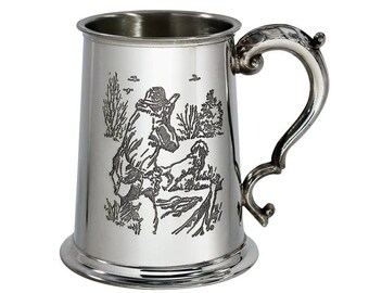 Fine English Shooting Pewter 1pt Tankard - hand engraved by an English craftsman - personalised with name, message, initials or date