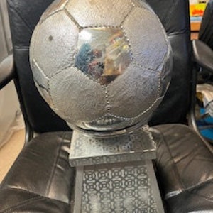 Vintage Life Size Football Heavy Metal We own it over 32 years, no idea how old it is, probably hand made image 9