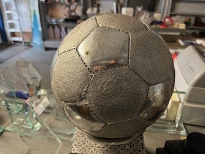 Vintage Life Size Football Heavy Metal We own it over 32 years, no idea how old it is, probably hand made image 3