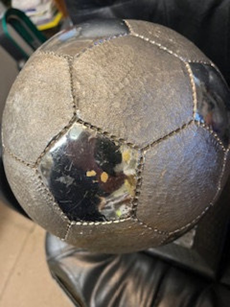 Vintage Life Size Football Heavy Metal We own it over 32 years, no idea how old it is, probably hand made image 7