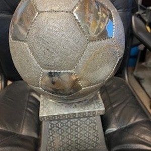 Vintage Life Size Football Heavy Metal We own it over 32 years, no idea how old it is, probably hand made image 1