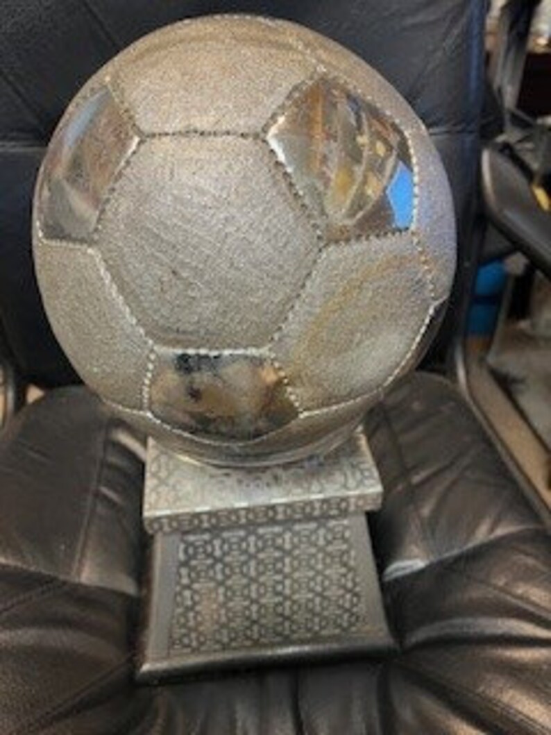 Vintage Life Size Football Heavy Metal We own it over 32 years, no idea how old it is, probably hand made image 1