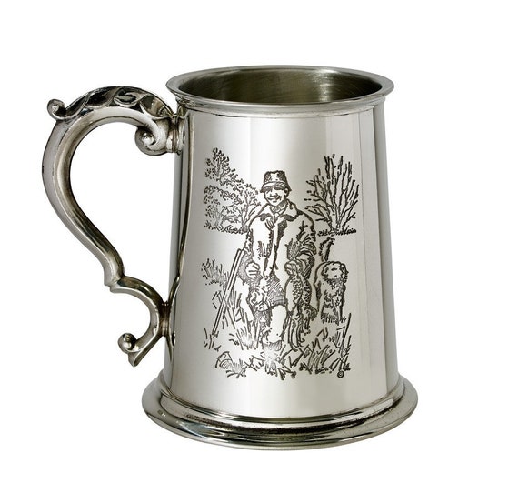 Hand engraved tankard with fire fighting scene. Engraved by Justin