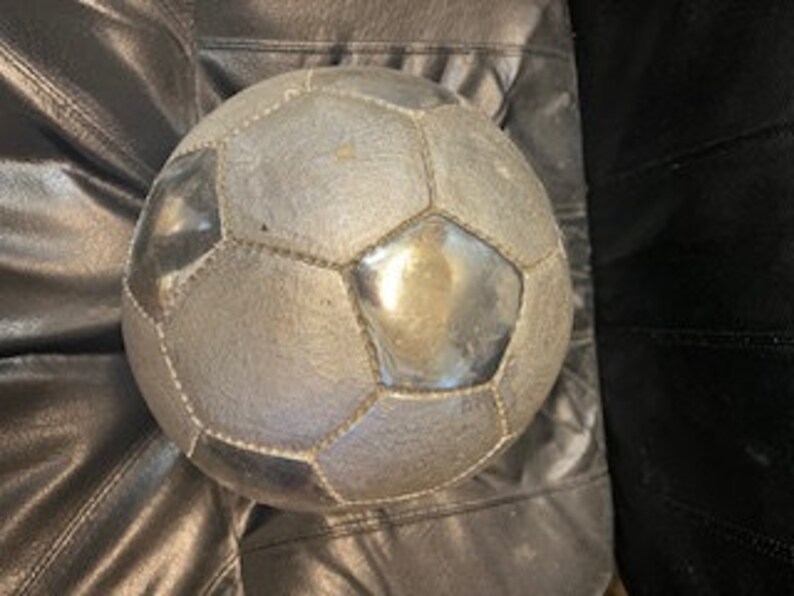 Vintage Life Size Football Heavy Metal We own it over 32 years, no idea how old it is, probably hand made image 4