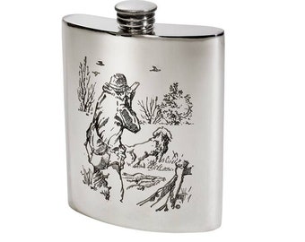 Fine English Pewter 6oz Shooting Hip Flask - 150 grams - Free Delivery H 12cm, W 9cm, D 2.8cm