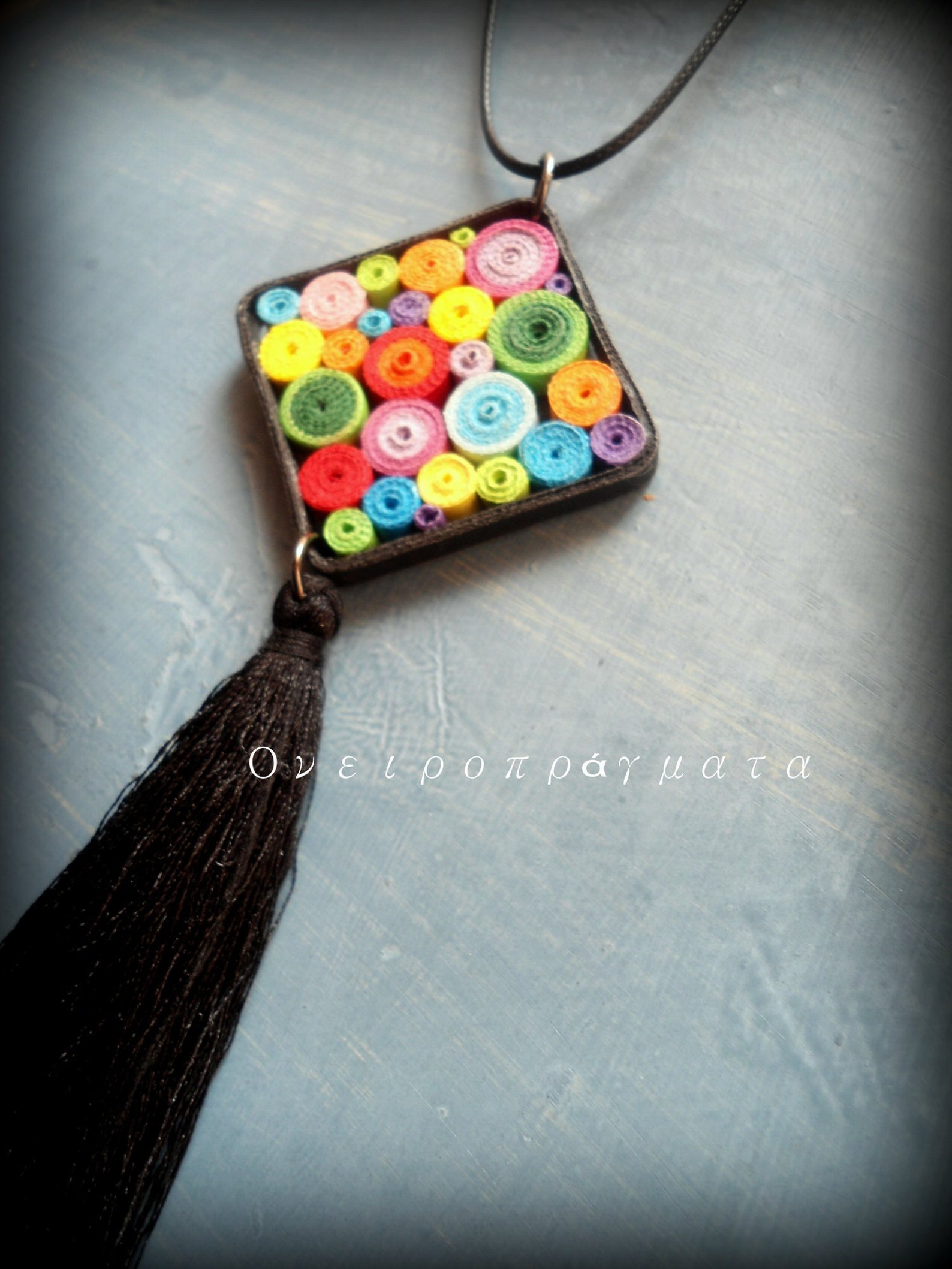 Rhombus Diamond Quilling Paper Handmade Pendant Necklace With Etsy