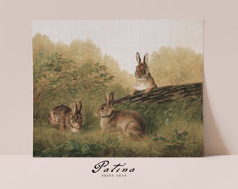 Vintage Bunny Print | Rabbit Painting | Woodland Nursery Decor | Vintage Nursery Prints | Mailed Fine Art Prints | RABBITS | 263P