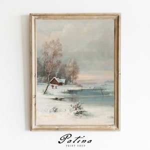 Vintage Winter Gemälde | Urlaub Kunstdruck | Weihnachtsdekor | Winterlandschaft | Bauernhaus Winter | Druckbar | WINTERHÜTTE | 277