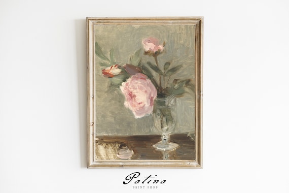 Vintage Flower Print | Floral Painting | Antique Still Life | French Farmhouse Decor | Printable Wall Art | PEONIES | 447