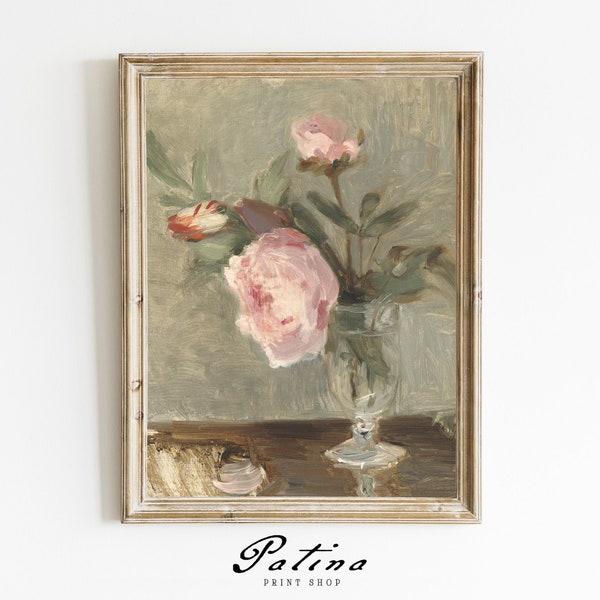 Vintage Flower Print | Floral Painting | Antique Still Life | French Farmhouse Decor | Printable Wall Art | PEONIES | 447