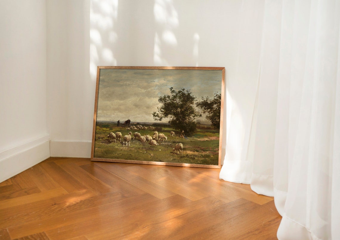 Sheep Landscape Art | Vintage Animal Painting | Farmhouse Wall Art ...