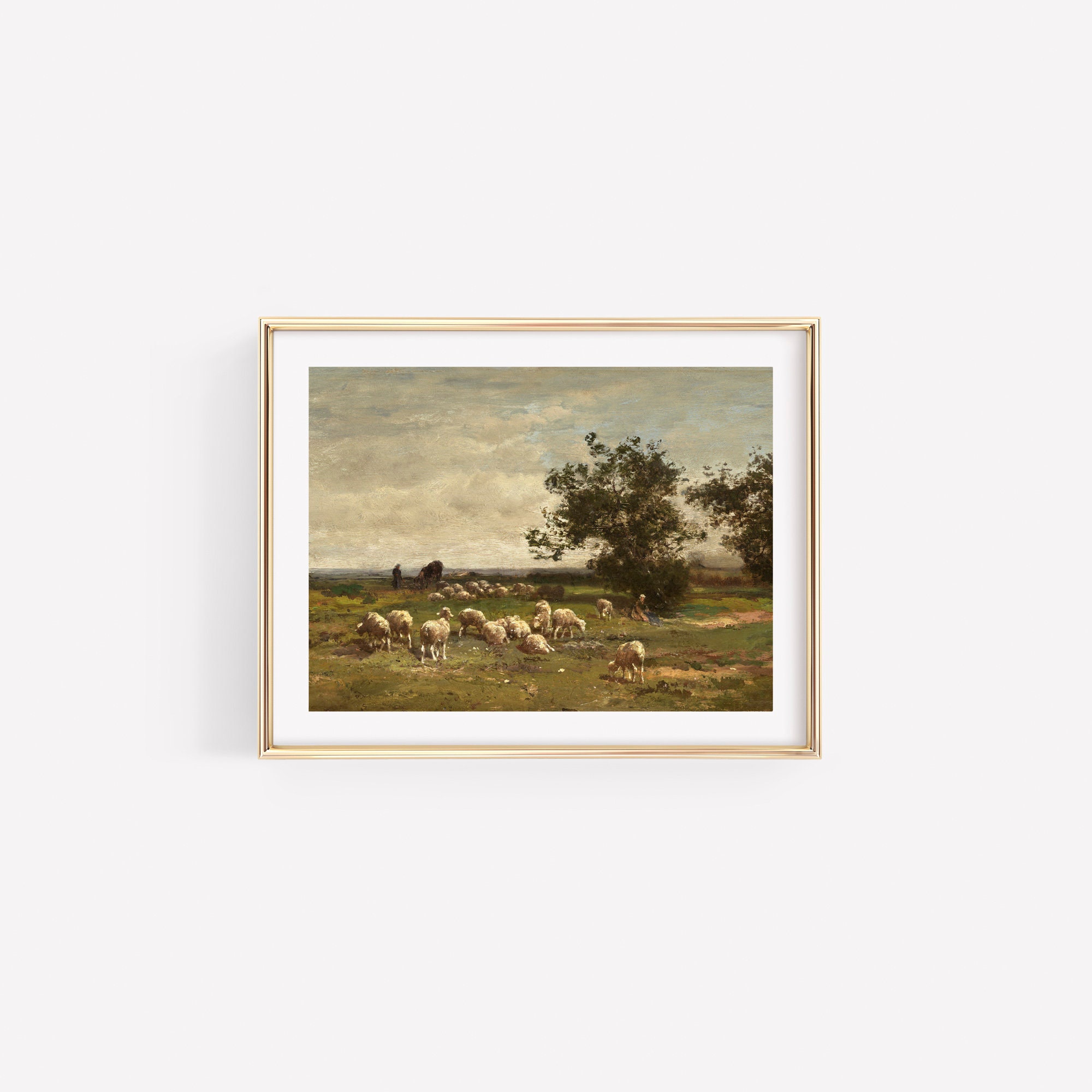 Sheep Landscape Art | Vintage Animal Painting | Farmhouse Wall Art ...