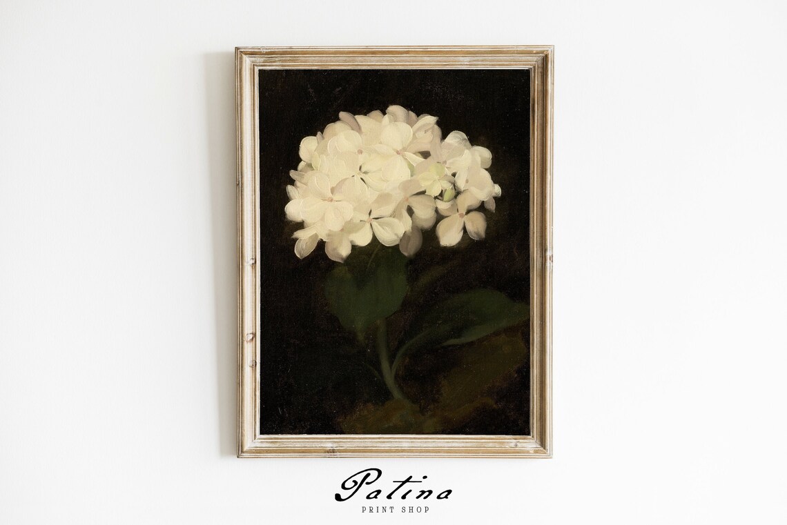 Vintage Hydrangea Painting | Flower Still Life Print | Antique ...