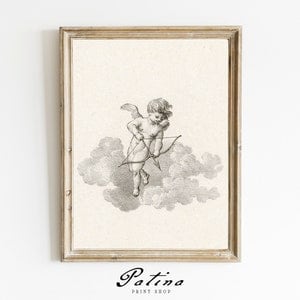 Vintage Cupid Print | Angel Art | Antique Cherub Design Drawing | Angel Decor | Nursery Art | Printable Wall Art | CUPID | 080