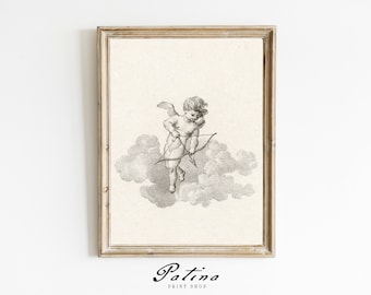 Vintage Cupid Print | Angel Art | Antique Cherub Design Drawing | Angel Decor | Nursery Art | Printable Wall Art | CUPID | 080