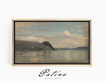 Samsung Frame TV Art | Vintage Lake Painting | Lake House Art | Farmhouse Wall Art | Digital Download | INDIGO LAKE | 541T