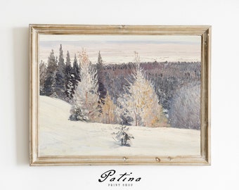 Vintage Winter Landscape | Winter Tree Print | Farmhouse Decor | Snowy Landscape Painting | Vintage Printable | WINTER DAY | 801