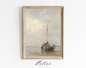 Vintage Boat Painting | Nautical Art | Fishing Decor | Antique Art Prints | Printable Wall Art | BOAT | 345