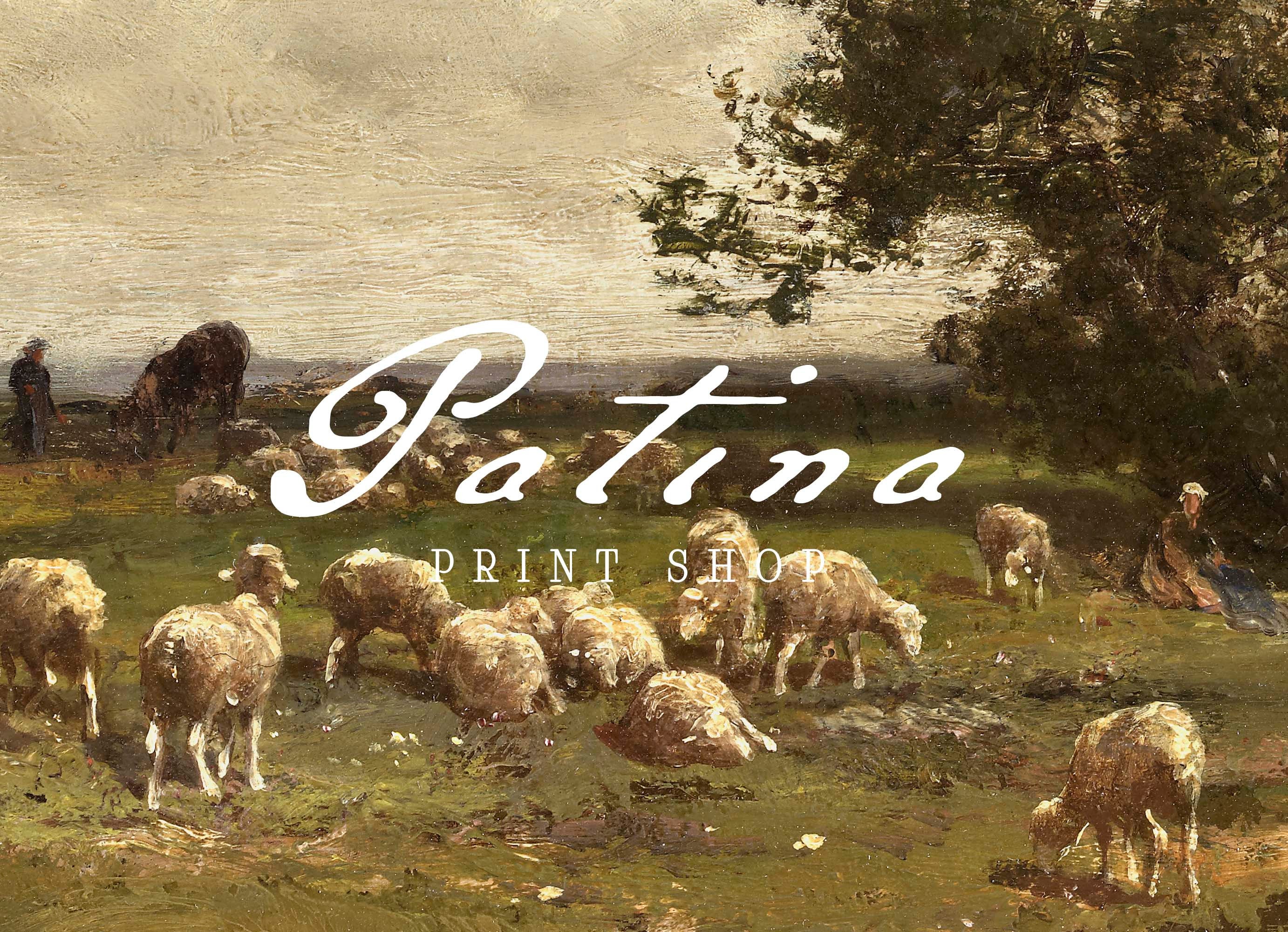 Sheep Landscape Art | Vintage Animal Painting | Farmhouse Wall Art ...