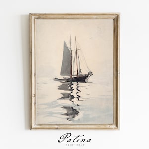 Vintage Sailboat Print | Sail Boat Watercolor Painting | Neutral Seascape Print | Nautical Coastal Decor | Printable Wall Art | SAIL | 521