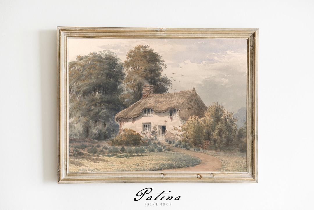 English Cottage Painting Vintage Country Landscape Print English Country Decor Printable Wall