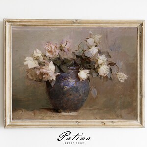 Vintage Flower Still Life Painting | Floral Art Print | French Farmhouse Wall Art | Printable Art | LAVENDER ROSES | 275