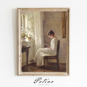 Woman Reading Book Print | Vintage Portrait of Woman Painting | Antique Victorian Portraits | Printable Wall Art | READING | 721