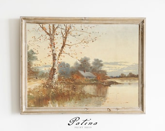 Fall Landscape Painting | Cottagecore Fall Art | Vintage Landscape Print | Autumn Decor PRINTABLE | Landscape Art Print | 465