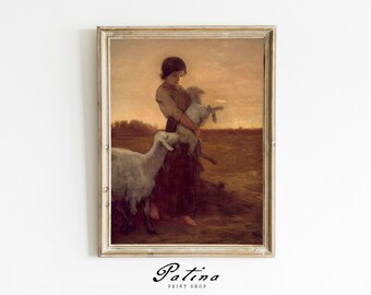 Sheep Painting | Sheep Print | Vintage Sheep Art | Baby Sheep | Nursery Décor | Downloadable Art | Printable Wall Art | GIRL AND SHEEP | 227