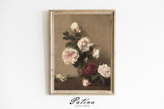 Floral Art Print | Vintage Rose Prints | Flower Painting | Antique Floral Still Life | Printable Wall Art | VASE OF ROSES | 536