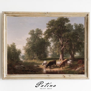 Cow Painting | Cow Print | Cow Landscape Painting | Farm Animals | Vintage Art | WATER’S EDGE | 413