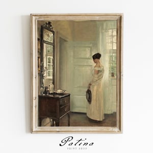 Vintage Portrait Painting | Antique Print Woman | Moody Wall Art | Printable Vintage Art | WOMAN IN WHITE | 325
