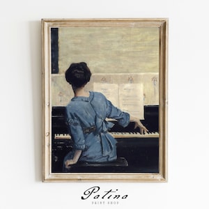 Vintage Female Portrait | Female Art Print | Musician Portrait | Music Art | Antique Farmhouse | Printable | PIANO PLAYER | 706