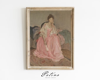 Vintage Woman Portrait | Antique Portrait Oil Painting | Female Art | Bedroom Wall Art | Digital Download | PINK DRESS | 419