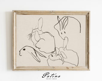 Vintage Rabbit Drawing | Antique Sketch | Rabbit Sketch | Nursery Decor | Printable Wall Art | RABBIT STUDY | 101