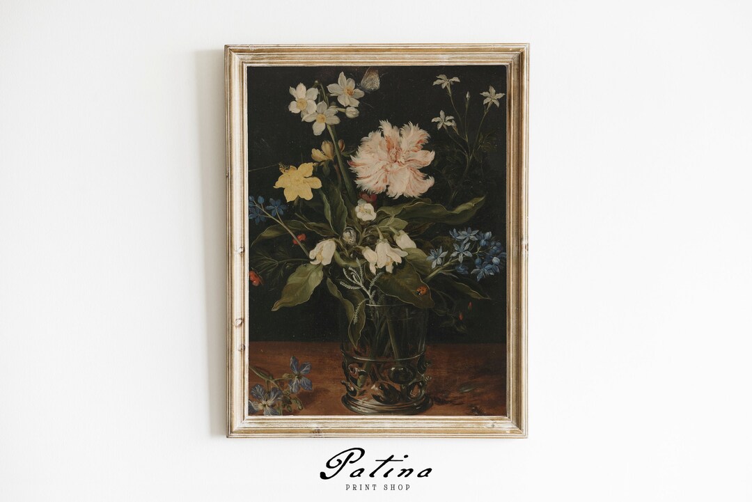 Floral Still Life Painting | Moody Art Print | Vintage Flower Painting ...