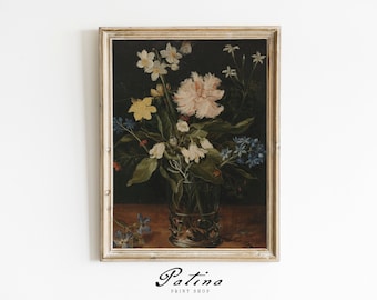 Floral Still Life Painting | Moody Art Print | Vintage Flower Painting | Floral Wall Decor | Antique Oil Painting | 309