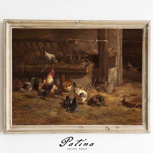 Chicken Painting | Rooster Kitchen Décor | Vintage Animal Print | Farm Painting | Downloadable Art | Printable Wall Art | CHICKENS | 230