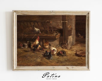 Peinture de poulet | Décoration de cuisine coq | impression animalière vintage | Peinture de ferme | Art téléchargeable | Art mural imprimable | POULETS | 230