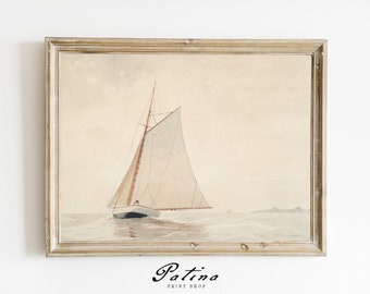 Vintage Sailboat Print | Sail Boat Watercolor Painting | Antique Art Print | Nautical Coastal Decor | Printable Wall Art | SAILING | 422