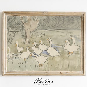 Vintage Goose Print | Animals Nursery Wall Decor | Vintage Bird Painting | Farmhouse Nursery Decor | BABY GEESE | 628